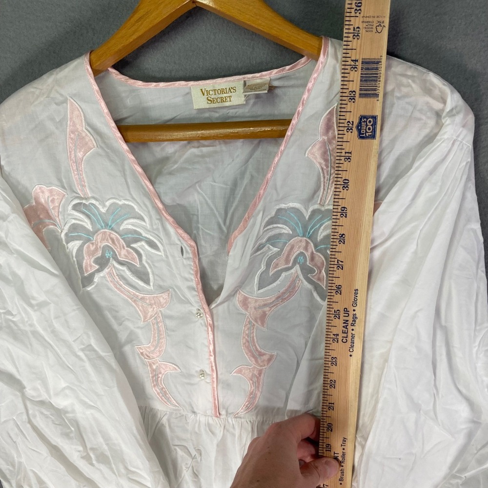 Vintage Victorias Secret Embroidered Tunic Top White Pink Cotton Blend Size L - Picture 4 of 11